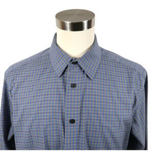 Egara Mens Non Iron Slim Fit Button Up Gray Blue Plaid Shirt Size XL